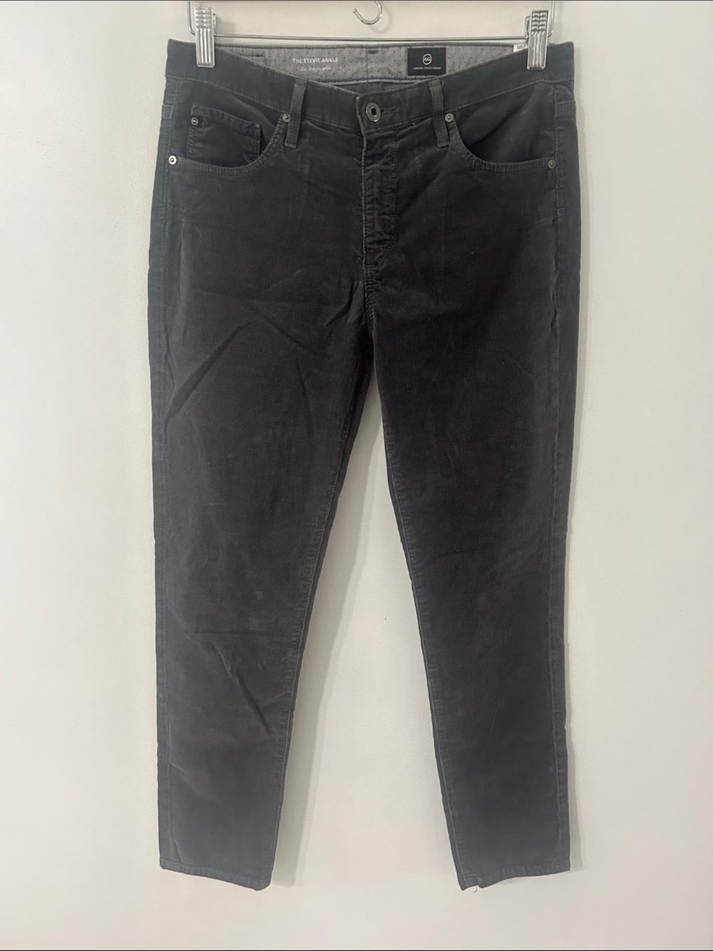 AG Adriano Goldschmied The Stevie Ankle Pants Dark Gray Soft Corduroy Size 29R